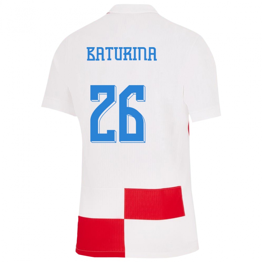 Niño Camiseta Croacia Martin Baturina #26 Blanco Rojo 1ª Equipación 24-26 La Camisa México