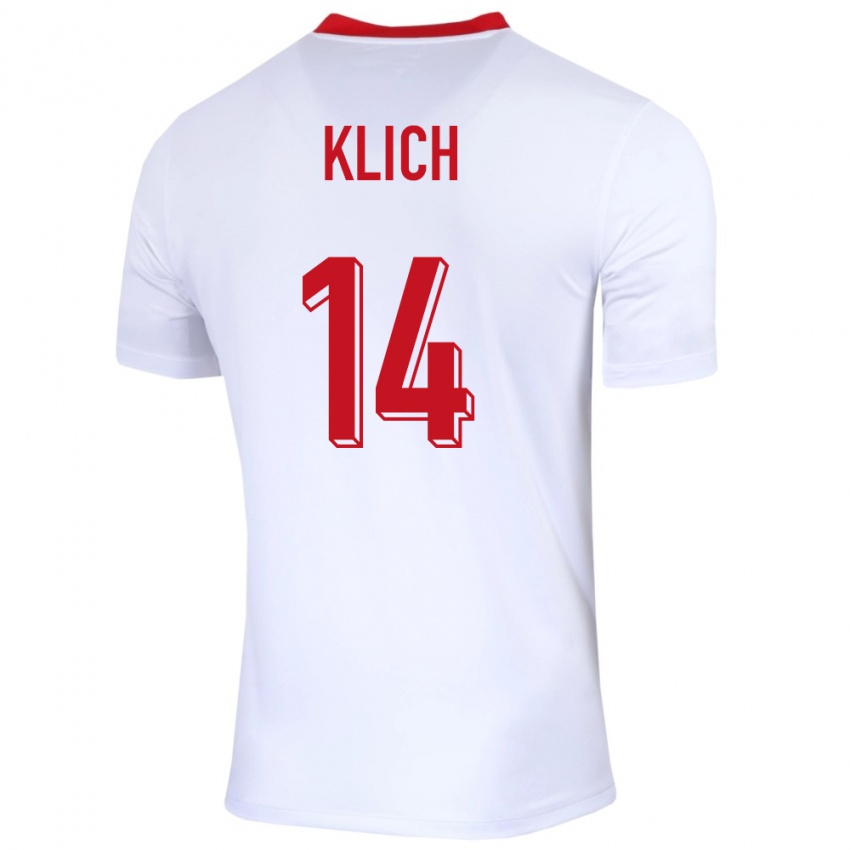 Niño Camiseta Polonia Mateusz Klich #14 Blanco 1ª Equipación 24-26 La Camisa México