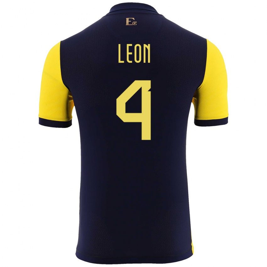 Niño Camiseta Ecuador Fernando Leon #4 Amarillo 1ª Equipación 24-26 La Camisa México