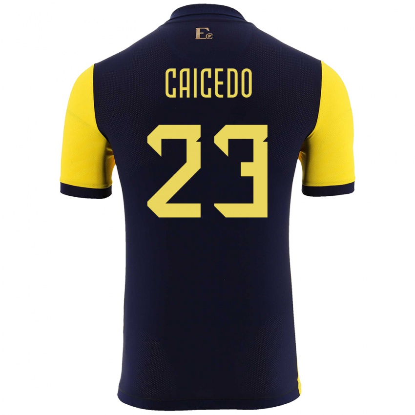 Niño Camiseta Ecuador Moises Caicedo #23 Amarillo 1ª Equipación 24-26 La Camisa México