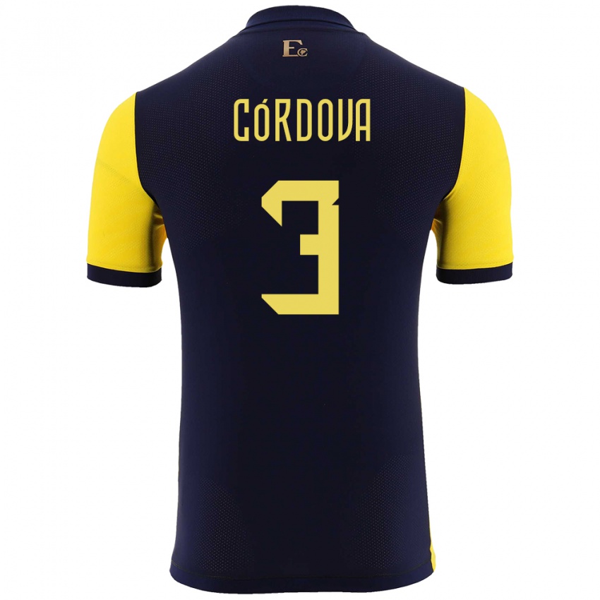 Niño Camiseta Ecuador Luis Cordova #3 Amarillo 1ª Equipación 24-26 La Camisa México