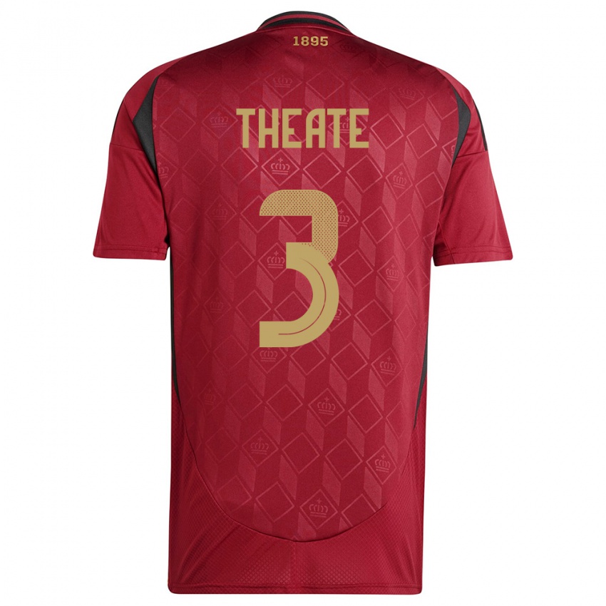 Niño Camiseta Bélgica Arthur Theate #3 Borgoña 1ª Equipación 24-26 La Camisa México