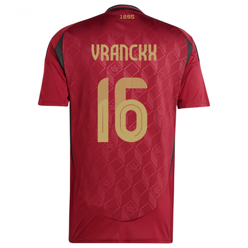 Niño Camiseta Bélgica Aster Vranckx #16 Borgoña 1ª Equipación 24-26 La Camisa México
