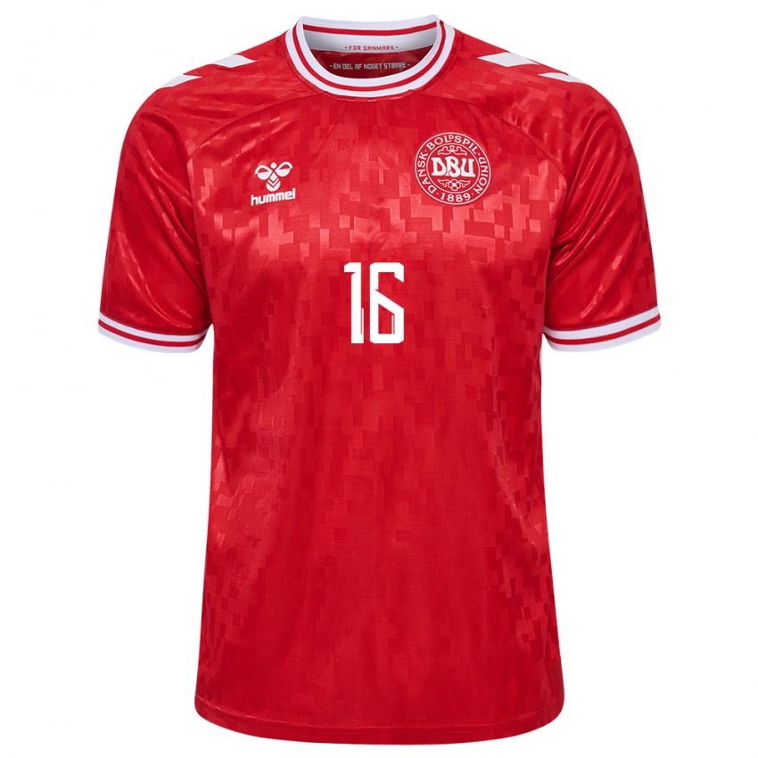 Niño Camiseta Dinamarca Oliver Christensen #16 Rojo 1ª Equipación 24-26 La Camisa México