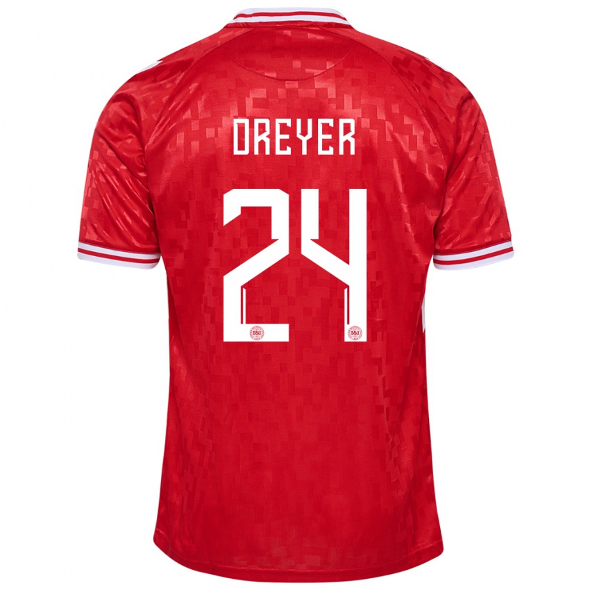 Niño Camiseta Dinamarca Anders Dreyer #24 Rojo 1ª Equipación 24-26 La Camisa México