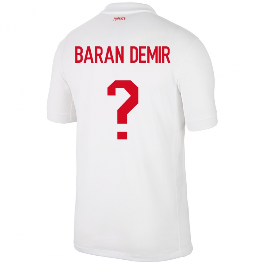 Niño Camiseta Turquía Tuna Baran Demir #0 Blanco 1ª Equipación 24-26 La Camisa México