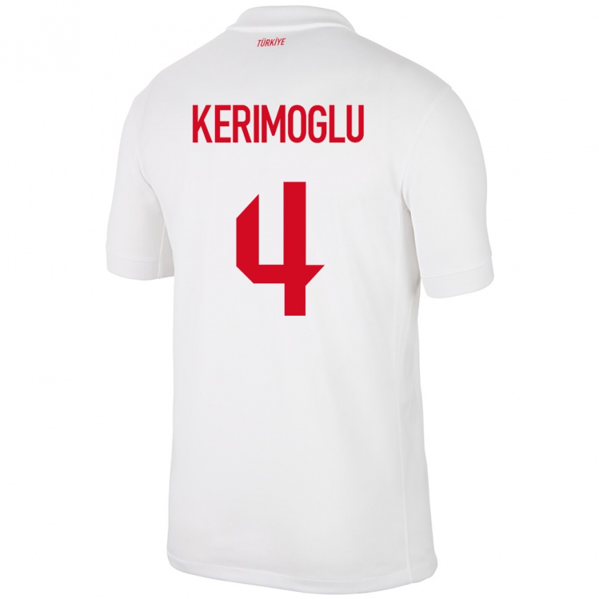 Niño Camiseta Turquía Zeynap Kerimoğlu #4 Blanco 1ª Equipación 24-26 La Camisa México