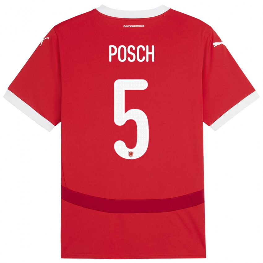 Niño Camiseta Austria Stefan Posch #5 Rojo 1ª Equipación 24-26 La Camisa México