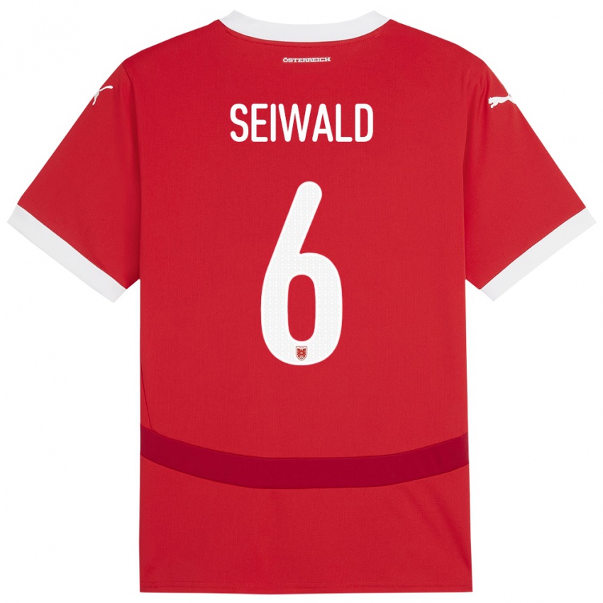 Niño Camiseta Austria Nicolas Seiwald #6 Rojo 1ª Equipación 24-26 La Camisa México