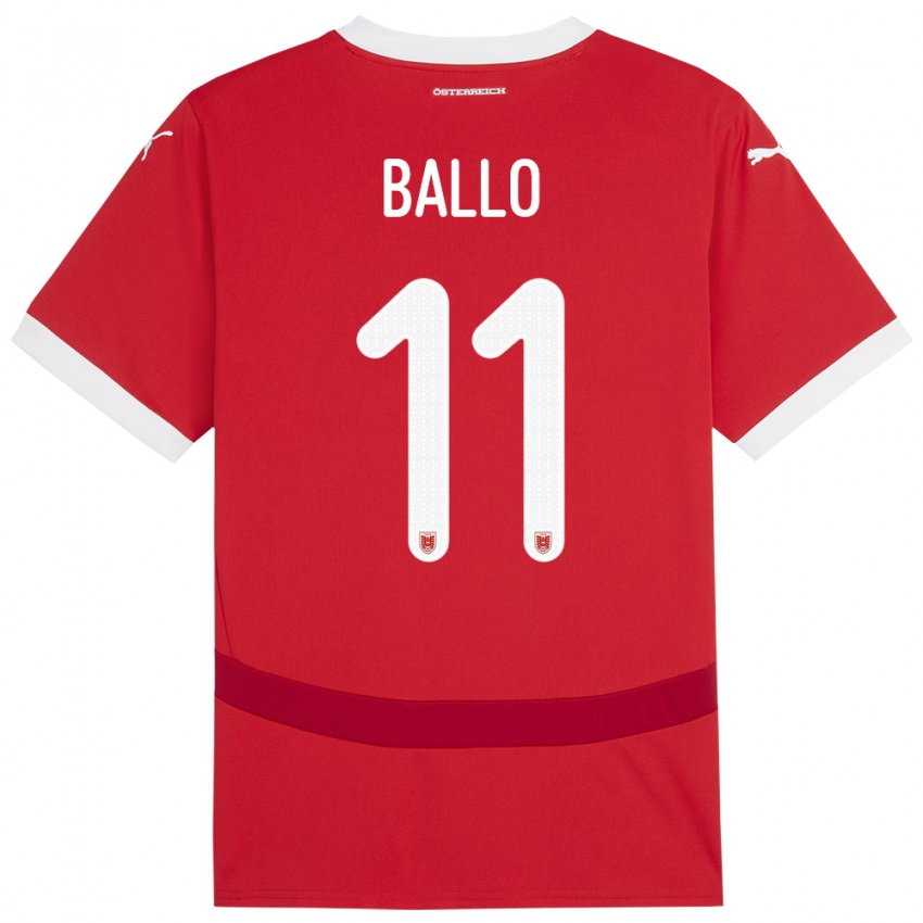 Niño Camiseta Austria Thierno Ballo #11 Rojo 1ª Equipación 24-26 La Camisa México