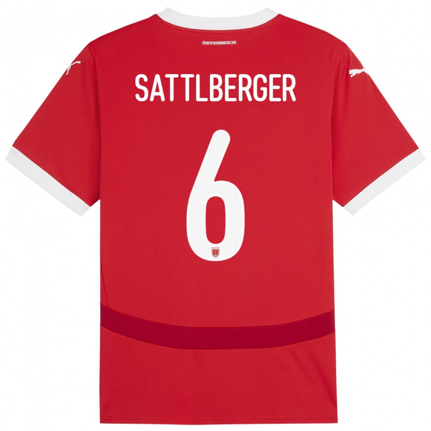 Niño Camiseta Austria Nikolas Sattlberger #6 Rojo 1ª Equipación 24-26 La Camisa México