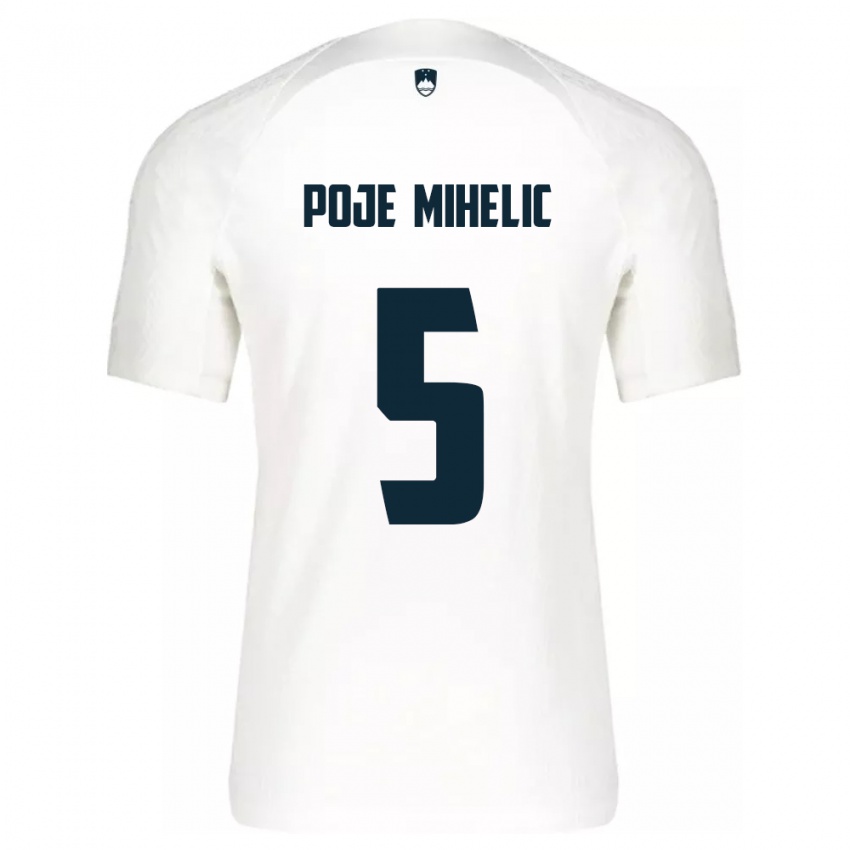 Niño Camiseta Eslovenia Naja Poje Mihelič #5 Blanco 1ª Equipación 24-26 La Camisa México