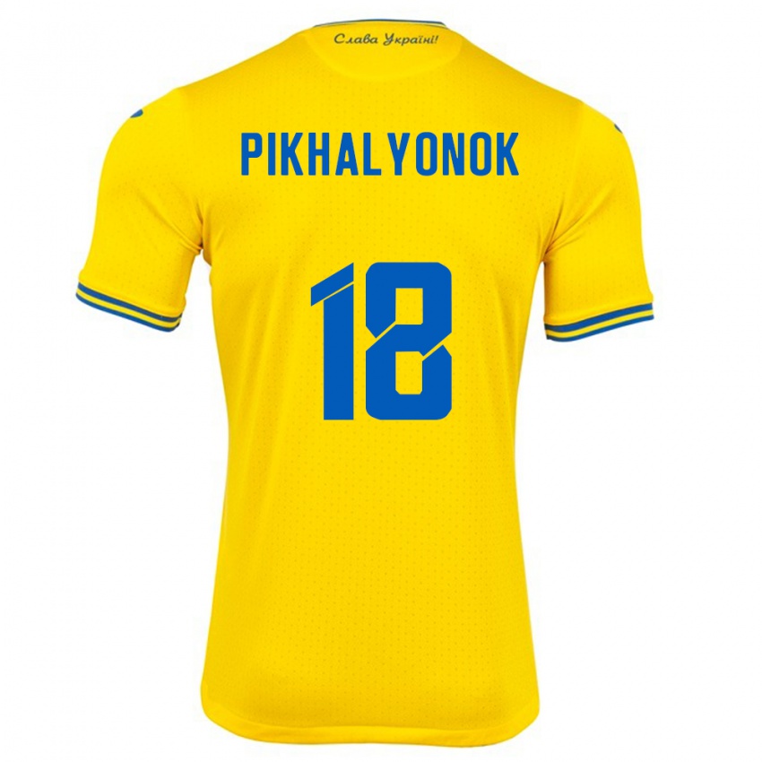 Niño Camiseta Ucrania Oleksandr Pikhalyonok #18 Amarillo 1ª Equipación 24-26 La Camisa México