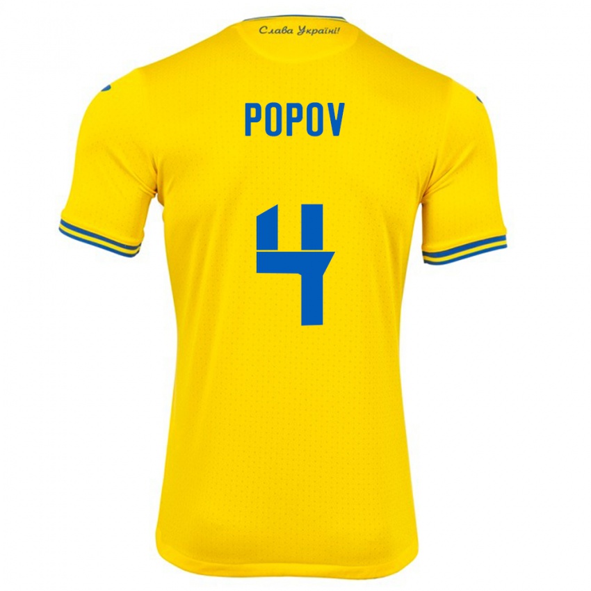 Niño Camiseta Ucrania Denys Popov #4 Amarillo 1ª Equipación 24-26 La Camisa México