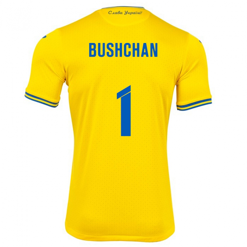 Niño Camiseta Ucrania Georgiy Bushchan #1 Amarillo 1ª Equipación 24-26 La Camisa México