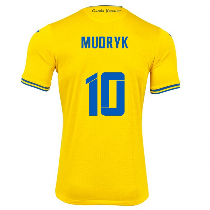 Niño Camiseta Ucrania Mykhaylo Mudryk #10 Amarillo 1ª Equipación 24-26 La Camisa México