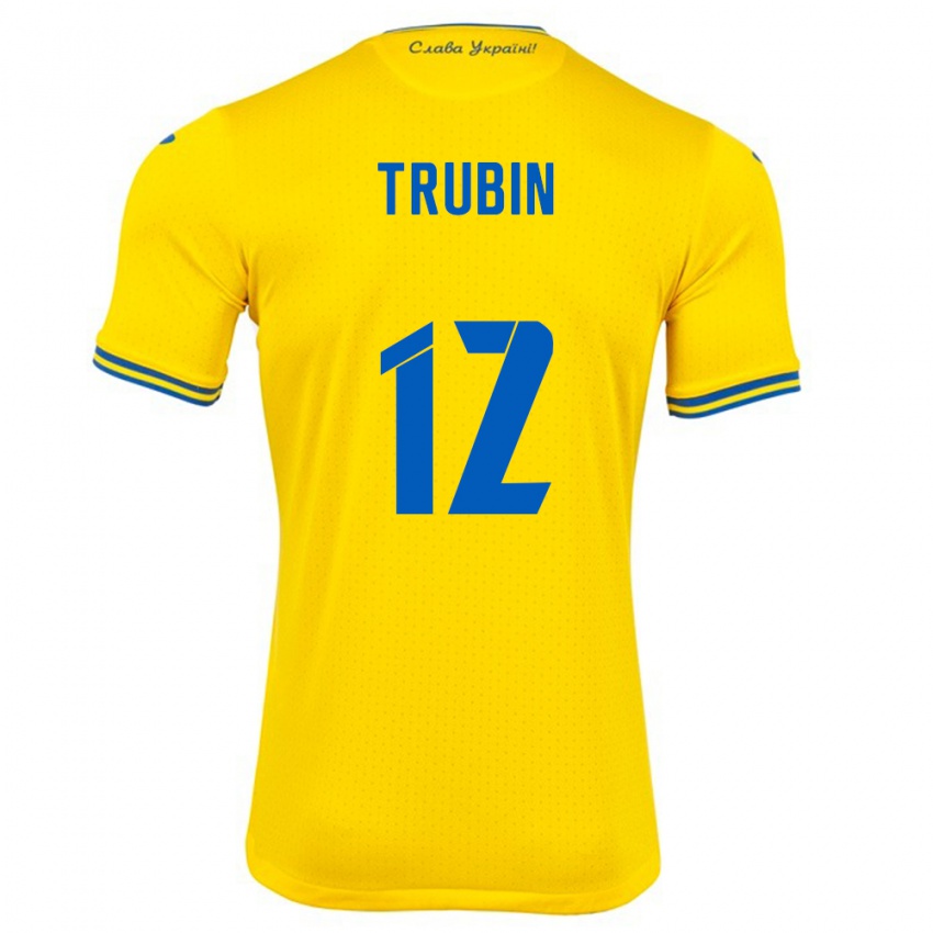 Niño Camiseta Ucrania Anatoliy Trubin #12 Amarillo 1ª Equipación 24-26 La Camisa México