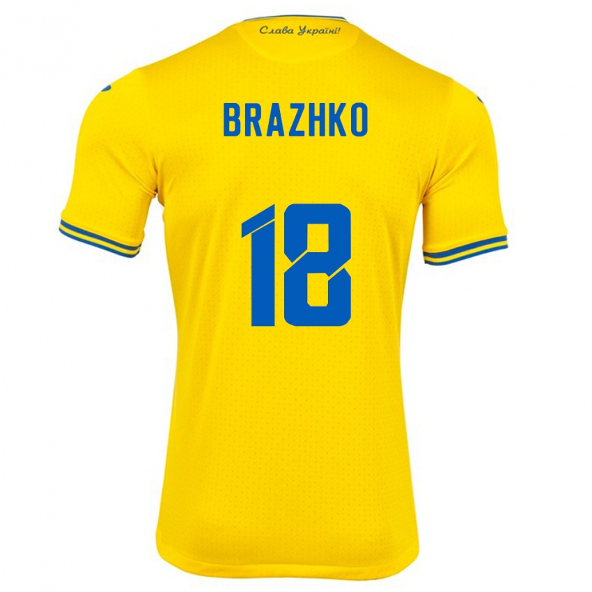 Niño Camiseta Ucrania Volodymyr Brazhko #18 Amarillo 1ª Equipación 24-26 La Camisa México