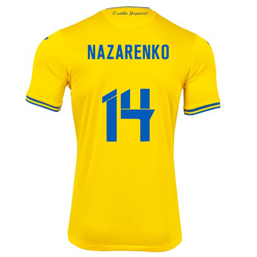 Niño Camiseta Ucrania Oleksandr Nazarenko #14 Amarillo 1ª Equipación 24-26 La Camisa México