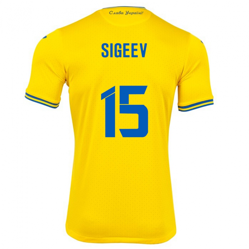 Niño Camiseta Ucrania Kyrylo Sigeev #15 Amarillo 1ª Equipación 24-26 La Camisa México