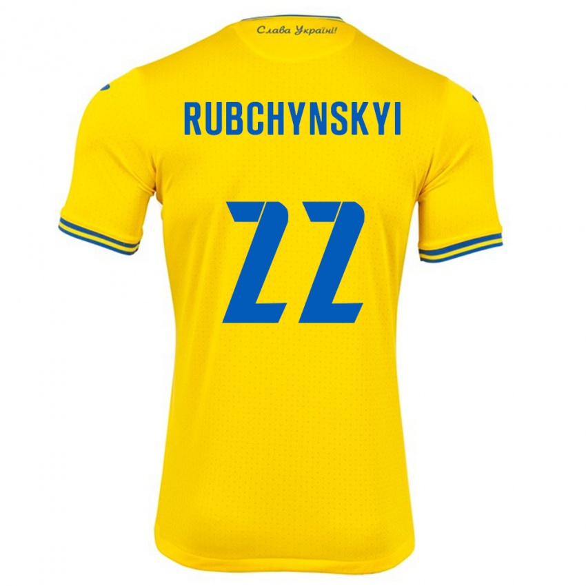 Niño Camiseta Ucrania Valentyn Rubchynskyi #22 Amarillo 1ª Equipación 24-26 La Camisa México