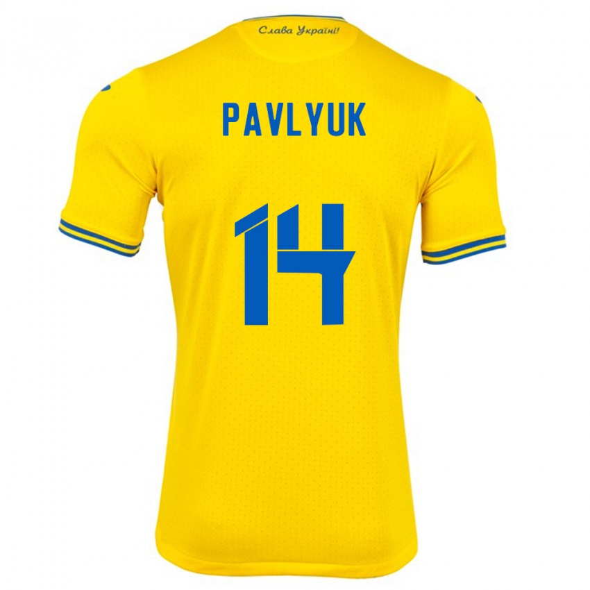 Niño Camiseta Ucrania Yevgen Pavlyuk #14 Amarillo 1ª Equipación 24-26 La Camisa México