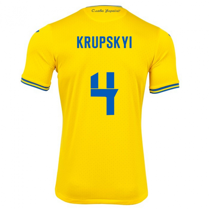 Niño Camiseta Ucrania Ilya Krupskyi #4 Amarillo 1ª Equipación 24-26 La Camisa México