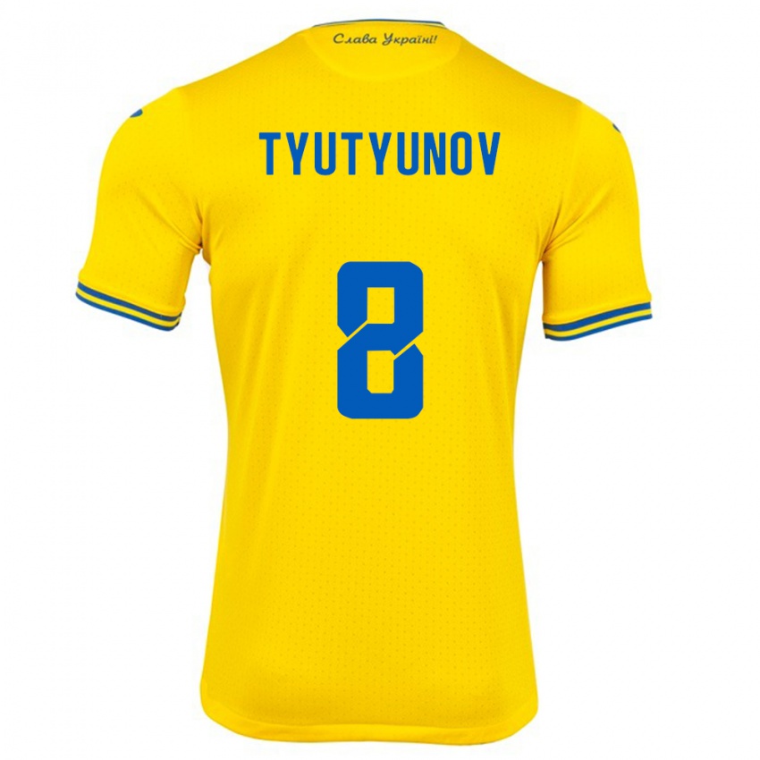 Niño Camiseta Ucrania Vladyslav Tyutyunov #8 Amarillo 1ª Equipación 24-26 La Camisa México