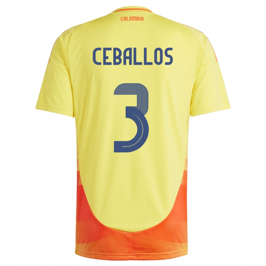 Niño Camiseta Colombia Brayan Ceballos #3 Amarillo 1ª Equipación 24-26 La Camisa México