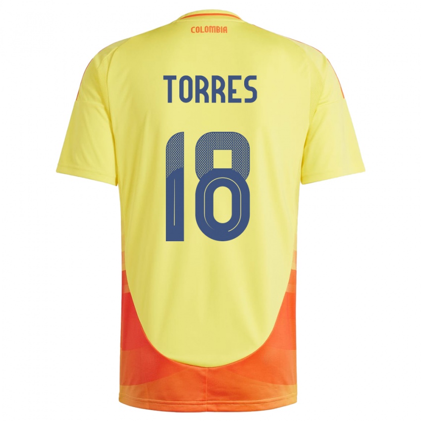 Niño Camiseta Colombia Jhojan Torres #18 Amarillo 1ª Equipación 24-26 La Camisa México