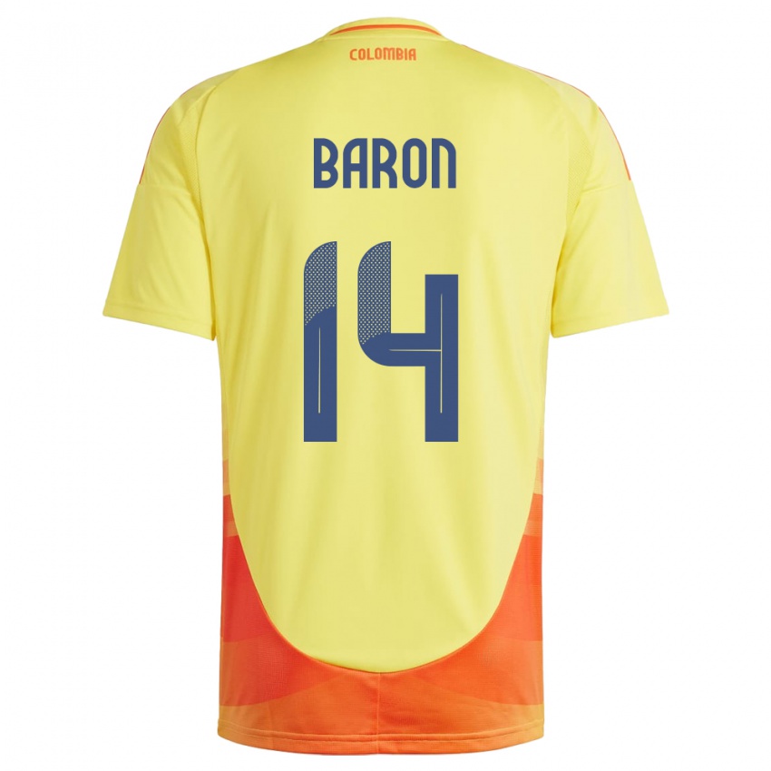 Niño Camiseta Colombia Ángela Barón #14 Amarillo 1ª Equipación 24-26 La Camisa México