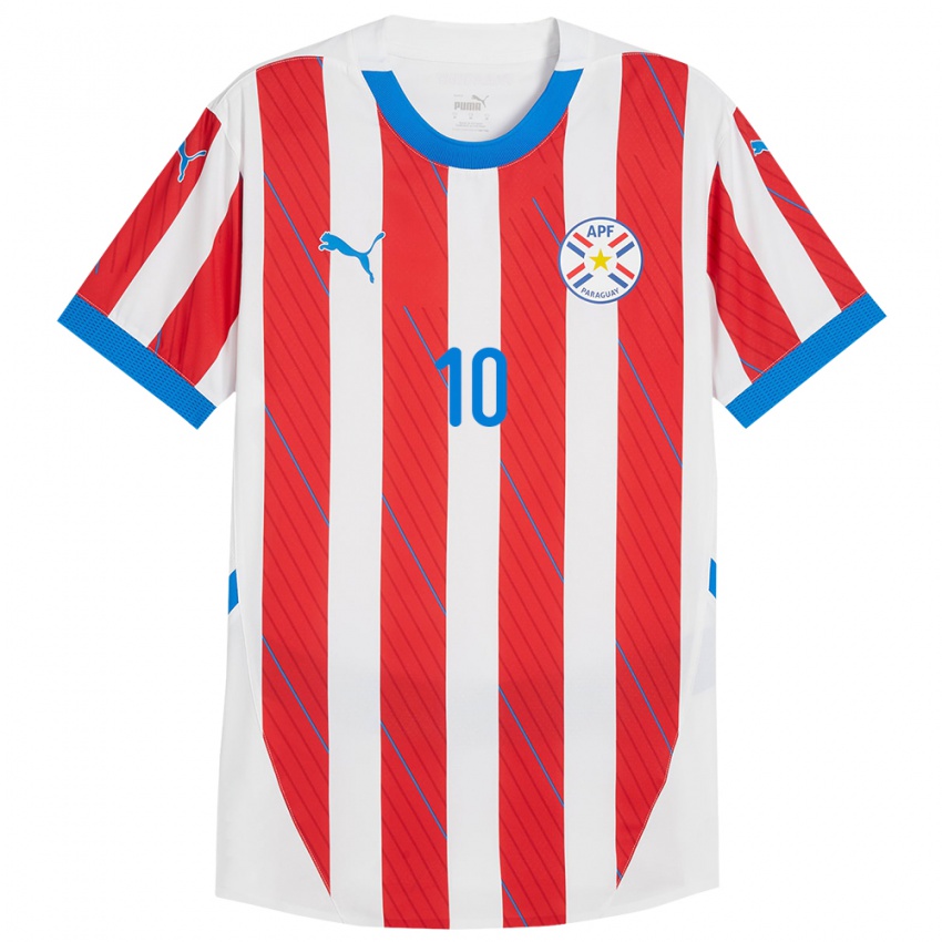 Niño Camiseta Paraguay Paulo Riveros #10 Blanco Rojo 1ª Equipación 24-26 La Camisa México