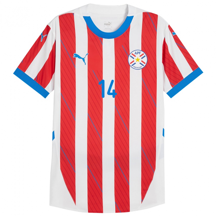 Niño Camiseta Paraguay Tania Riso #14 Blanco Rojo 1ª Equipación 24-26 La Camisa México