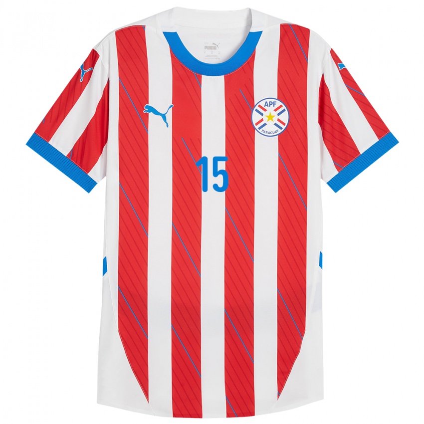 Niño Camiseta Paraguay Éver Coronel #15 Blanco Rojo 1ª Equipación 24-26 La Camisa México