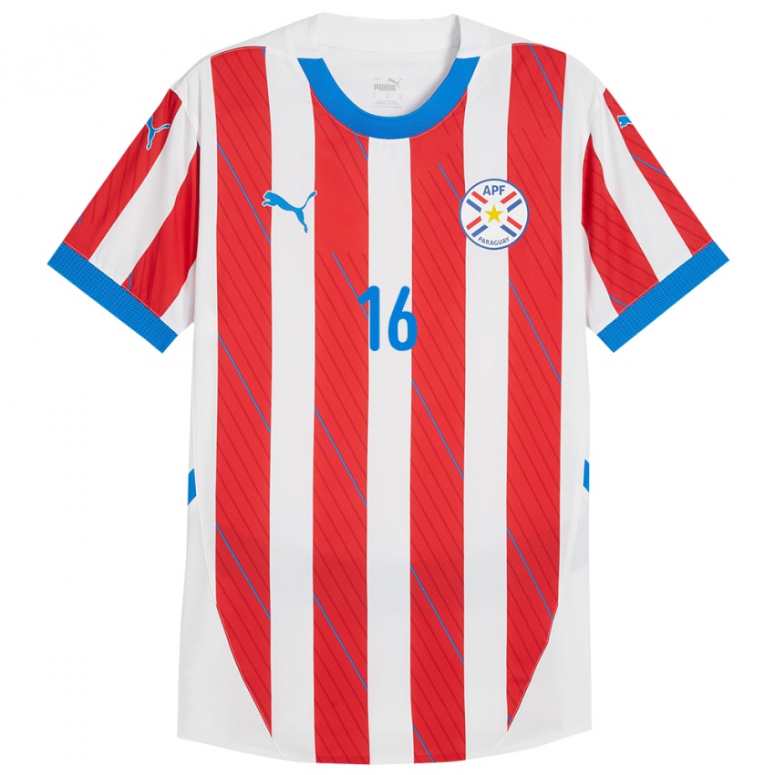 Niño Camiseta Paraguay Juan Cardozo #16 Blanco Rojo 1ª Equipación 24-26 La Camisa México