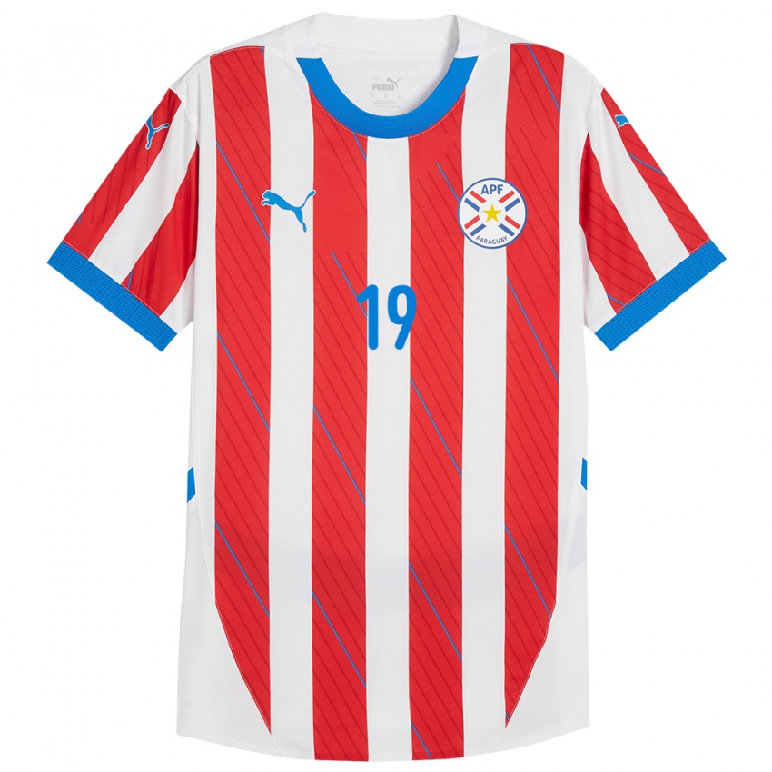 Niño Camiseta Paraguay Marcelo Pérez #19 Blanco Rojo 1ª Equipación 24-26 La Camisa México