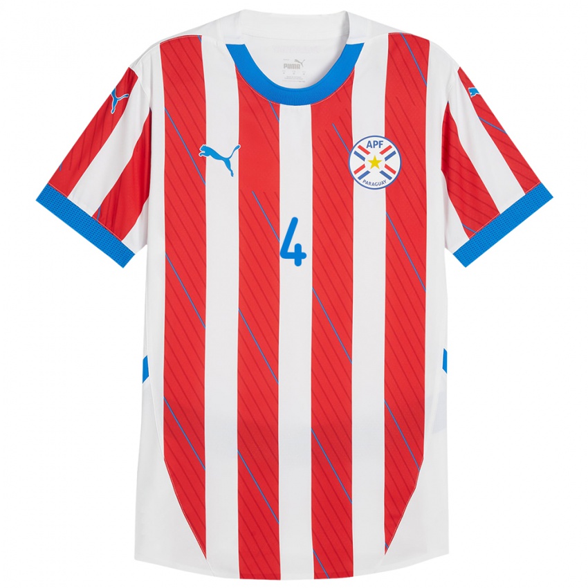 Niño Camiseta Paraguay Gastón Benítez #4 Blanco Rojo 1ª Equipación 24-26 La Camisa México