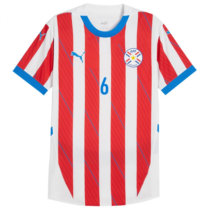 Niño Camiseta Paraguay Natalia Barros #6 Blanco Rojo 1ª Equipación 24-26 La Camisa México