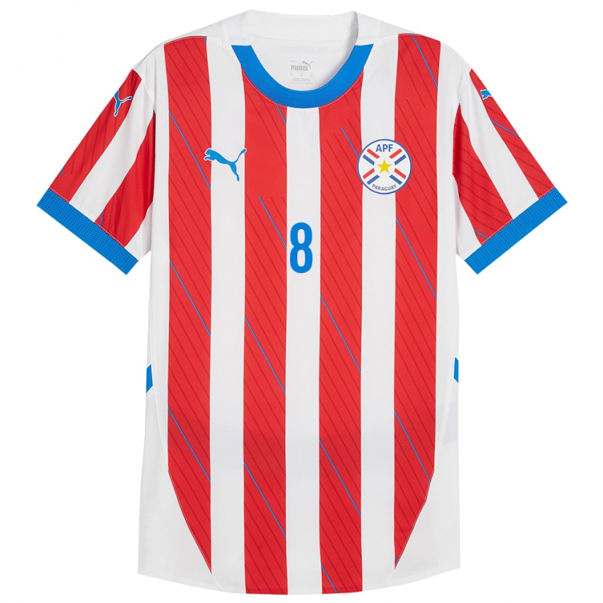 Niño Camiseta Paraguay Damián Bobadilla #8 Blanco Rojo 1ª Equipación 24-26 La Camisa México