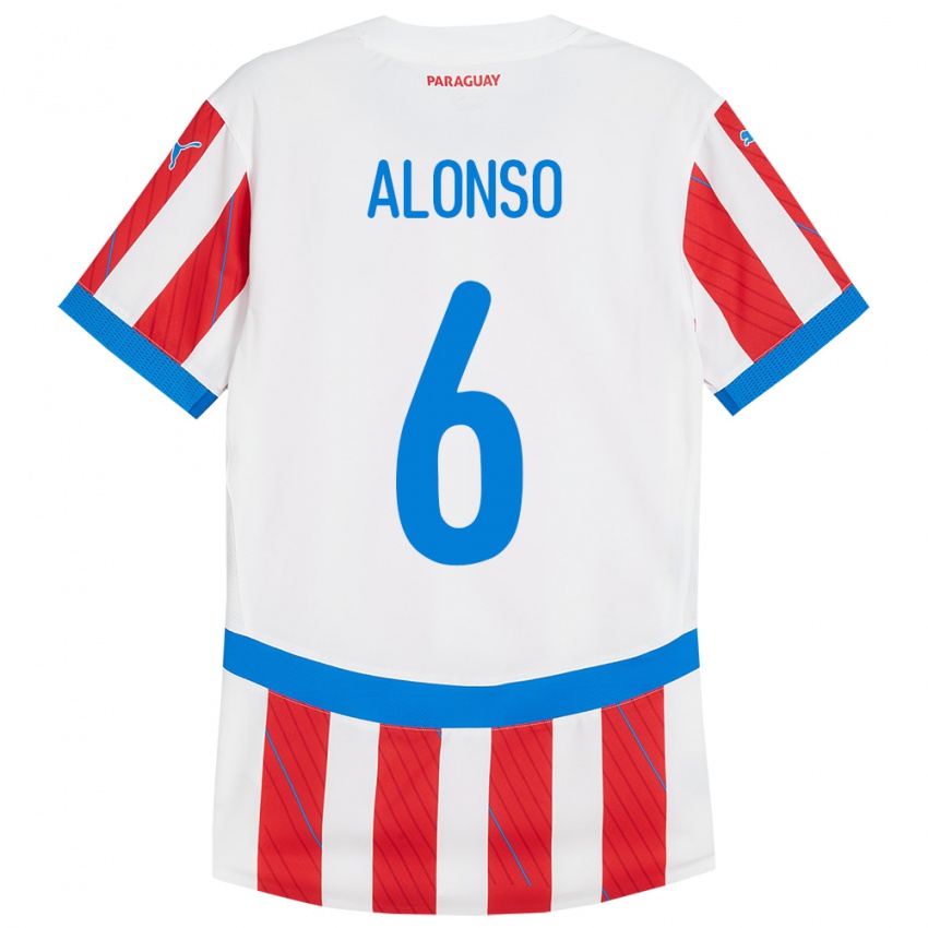 Niño Camiseta Paraguay Júnior Alonso #6 Blanco Rojo 1ª Equipación 24-26 La Camisa México