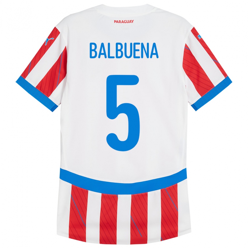 Niño Camiseta Paraguay Fabián Balbuena #5 Blanco Rojo 1ª Equipación 24-26 La Camisa México