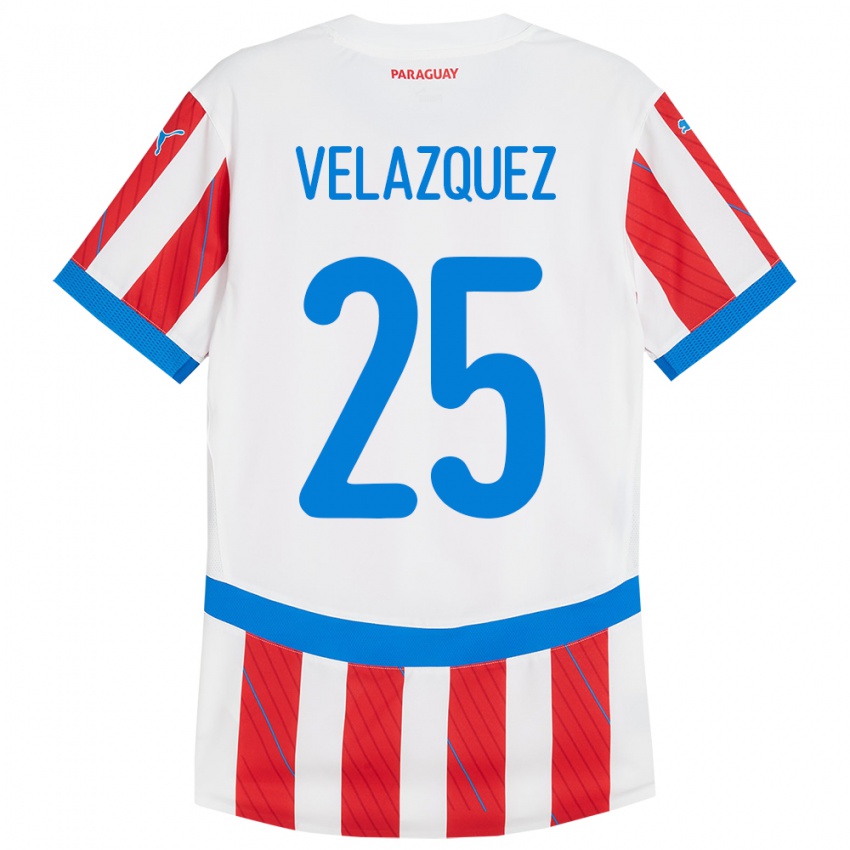 Niño Camiseta Paraguay Gustavo Velázquez #25 Blanco Rojo 1ª Equipación 24-26 La Camisa México