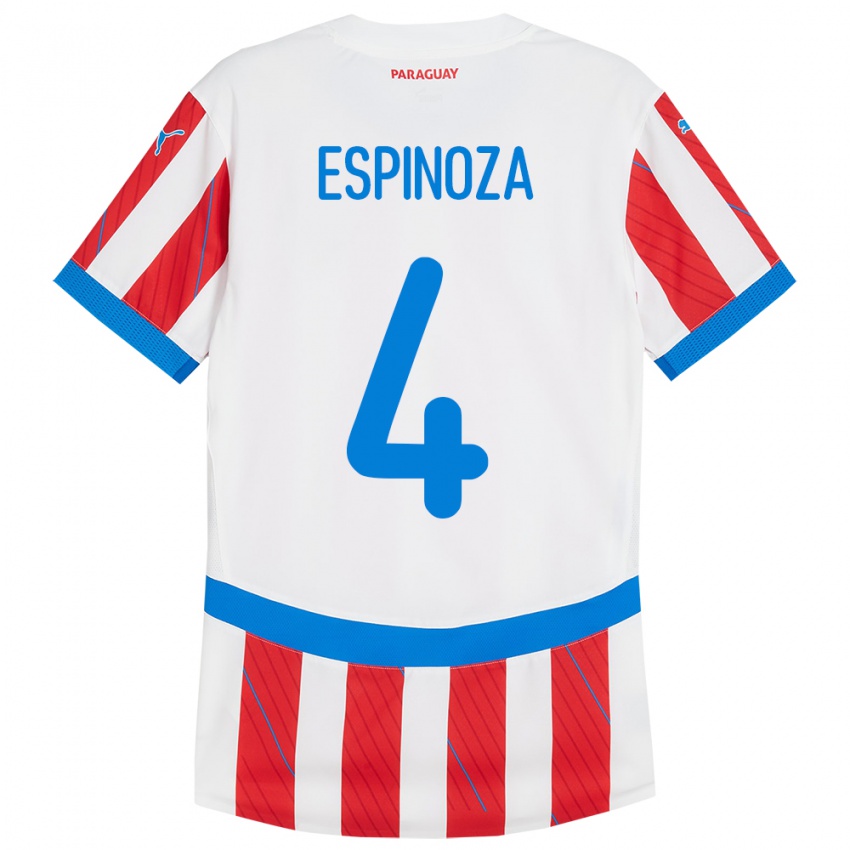 Niño Camiseta Paraguay Matías Espinoza #4 Blanco Rojo 1ª Equipación 24-26 La Camisa México