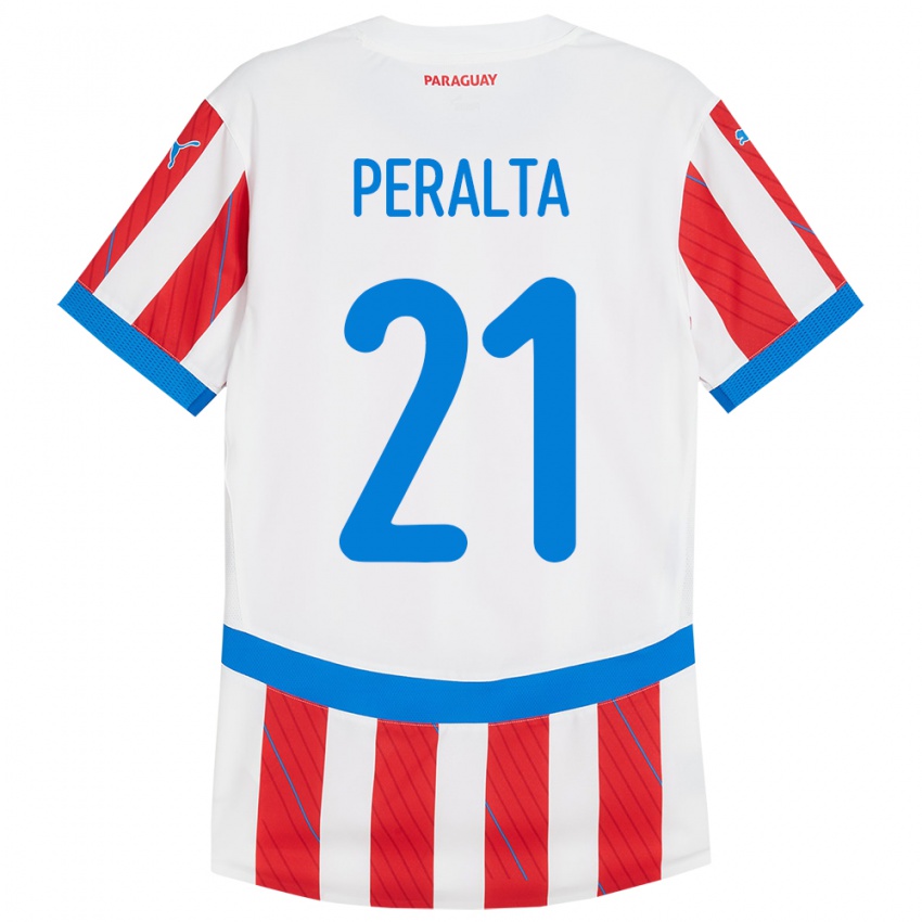 Niño Camiseta Paraguay Fabrizio Peralta #21 Blanco Rojo 1ª Equipación 24-26 La Camisa México