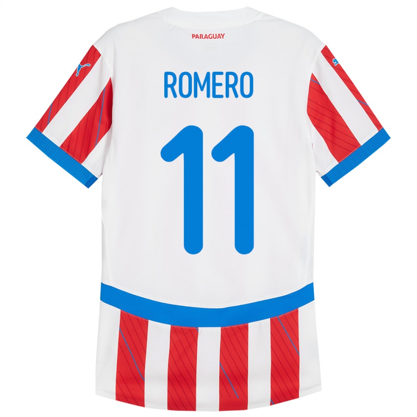 Niño Camiseta Paraguay Ángel Romero #11 Blanco Rojo 1ª Equipación 24-26 La Camisa México