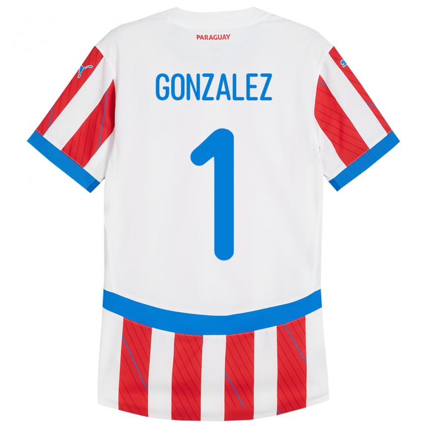 Niño Camiseta Paraguay Ángel González #1 Blanco Rojo 1ª Equipación 24-26 La Camisa México