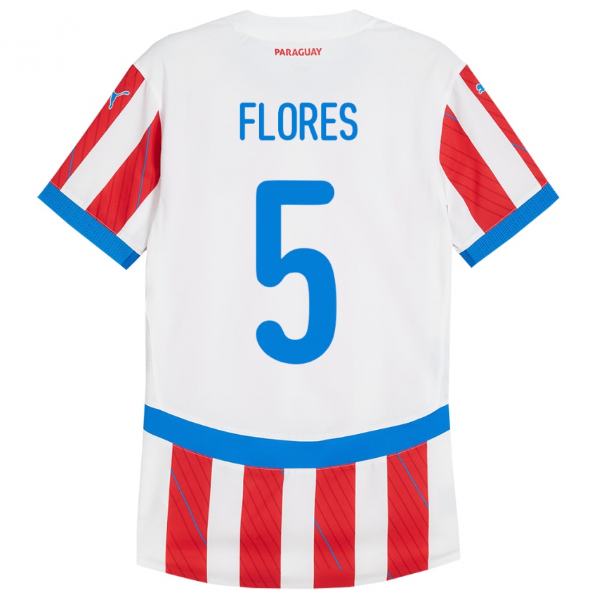 Niño Camiseta Paraguay Gilberto Flores #5 Blanco Rojo 1ª Equipación 24-26 La Camisa México