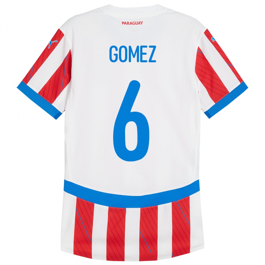 Niño Camiseta Paraguay Marcos Gómez #6 Blanco Rojo 1ª Equipación 24-26 La Camisa México