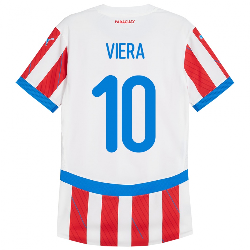 Niño Camiseta Paraguay Wílder Viera #10 Blanco Rojo 1ª Equipación 24-26 La Camisa México