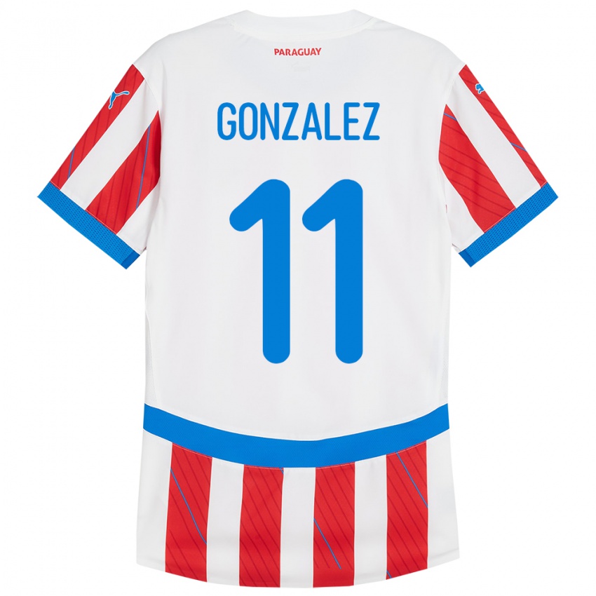 Niño Camiseta Paraguay Enso González #11 Blanco Rojo 1ª Equipación 24-26 La Camisa México